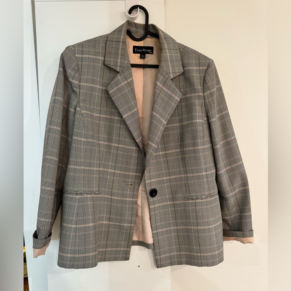 Pink and Grey Plaid Blazer